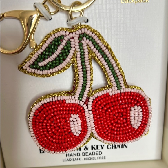 Haute Hippie 🍒✨ Adorable Hand-Beaded Dbl Sided Cherry Bag Charm! 🌟💚 - Picture 2 of 3
